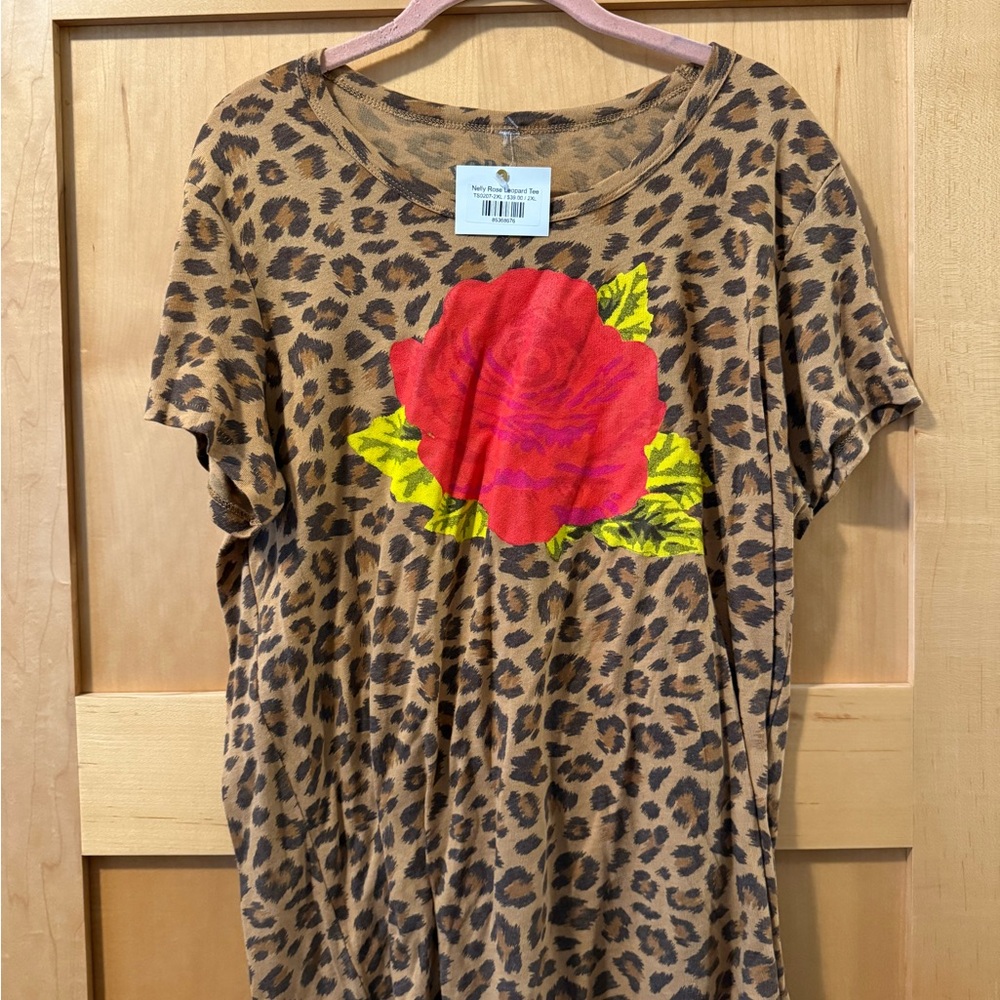Leopard Print T-Shirt with Red Rose